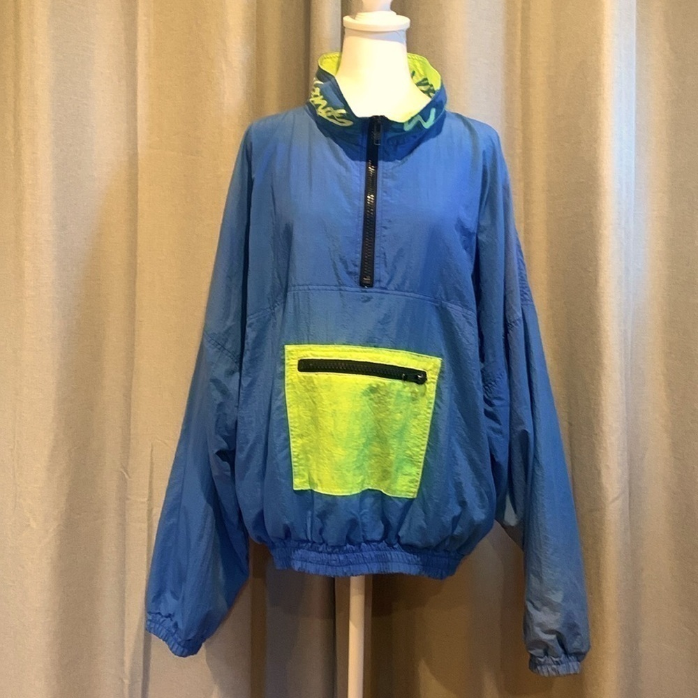 Weekends Vintage Blue/Neon Yellow Windbreaker Size Large